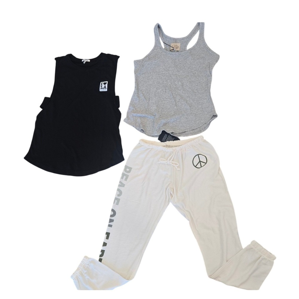 Chaser Loungewear 3pc Peace On Earth Joggers Grey Tank Black LA Muscle Tank-S